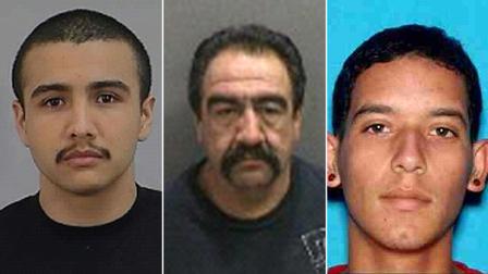 Mario Alberto Rodriguez, pictured left, his father Rigoberto Rodriguez, center, and Pablo Sanchez, right, were allegedly involved in a fatal stabbing in Santa Ana on March 9, 2013.