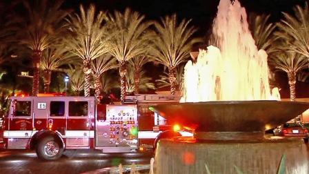 A fire engine is shown at the scene of a fire that broke out at an apartment complex on State College Boulevard in Anaheim on Sunday, March 31, 2013.