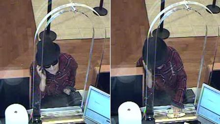 Surveillance photos show a woman wanted for allegedly robbing the Chase Bank at 1300 North Main Street in Santa Ana on Monday, June 17, 2013.