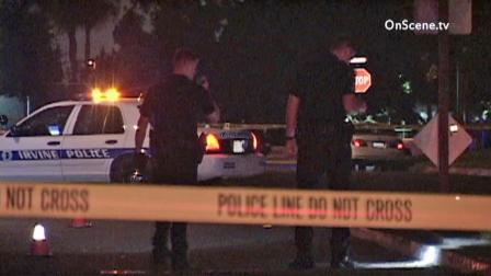 Police officers investigate a hit-and-run crash at West Yale Loop and Stone Creek North in Irvine on Friday, July 19, 2013.