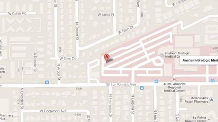 A map indicates the area near the Anaheim Regional Medical Center at 1111 West La Palma Avenue in Anaheim where a small fire broke out on Sunday, Sept. 22, 2013.