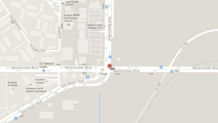A map indicates the area near a Subway restaurant in the 2300 block of Seal Beach Boulevard in Seal Beach where two armed suspect robbed the franchise at gunpoint Saturday, Oct. 12, 2013.