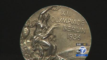 Sprinter Jesse Owens gold medal, which he won during the 1936 Olympics in Berlin, Germany, is seen in this undated file photo.