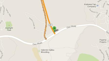 A Google Maps image shows the 241 toll road and Oso Parkway in Mission Viejo.