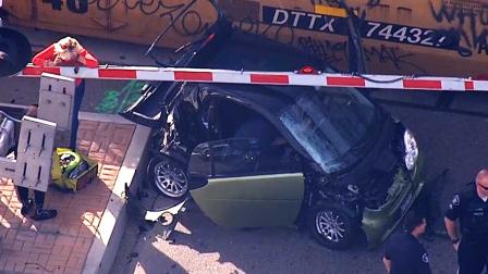 A train collided with a smart car near the border of Anaheim and Placentia in Orange County on Jan. 28, 2014.