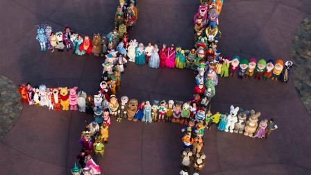 Disney Parks Tweeted this photo of 140 Disney characters in a hashtag formation to announce its 24-hour theme park event over Memorial Day 2014.