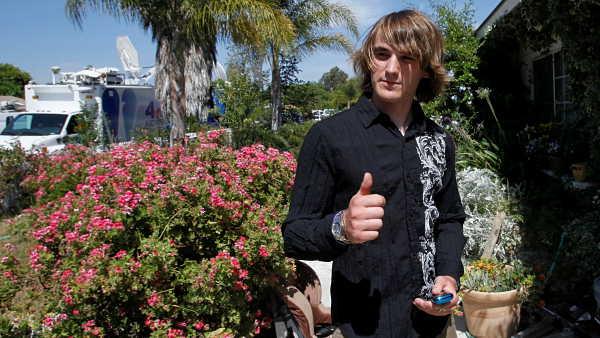 Zac Sunderland, who sailed around the world at age 17, wishes his sister Abby Sunderland, good luck outside their home Thousand Oaks, Calif., on Thursday, June 10, 2010.
