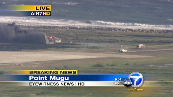 A Boeing 707 plane with three people onboard crashed in Point Mugu naval air base in Ventura County on Wednesday, May 18, 2011.