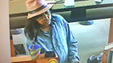 This still from footage shows an alleged bank robbery suspect at a Bank of the West in Oxnard on Monday, August 13, 2012.