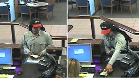 A robbery suspect is shown in surveillance images at a Chase Bank branch on the 2000 block of Victoria Avenue on Thursday, Aug. 13, 2012.