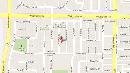A map indicates the location where a burglary took place on 1600 block of Evangeline Place in Oxnard, Calif. on Monday, Sept. 24, 2012.
