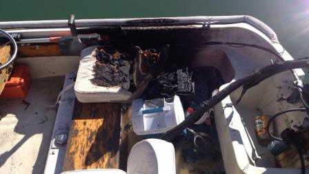 This photo shows damage from a boat fire in the Ventura Keys on Friday, Oct. 12, 2012.