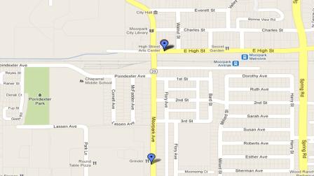 A Moorpark map indicates the areas where two robberies occurred within a day of each other in the parking lot of 11 West Moorpark Avenue on Monday, Oct. 29, 2012 and at 74 East High Street on Tuesday, Oct. 30 2012.