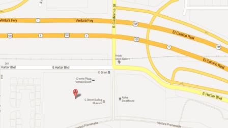 A map indicates the area of a growing homeless encampment near Harbor Boulevard and California Street in Ventura where a homeless man was brutally beaten Friday, Nov. 23, 2012.