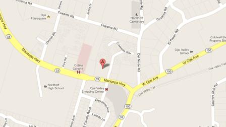 This map shows a location in Ojai, where an armed robbery took place on Thursday, Nov. 22, 2012.