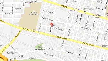 A map shows the 200 block of MacMillan Avenue in Ventura, where the driver of a stolen truck crashed into a parked vehicle on Sunday, Dec. 30, 2012.