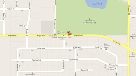 A map indicates the area near the 1700 block of Royal Avenue in Simi Valley where Eric Logue, 34, was arrested for resisting arrest on Saturday, Jan. 12, 2013.