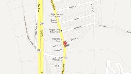 This map shows the 4100 block of North Ventura Avenue in the unincorporated county area north of Ventura.