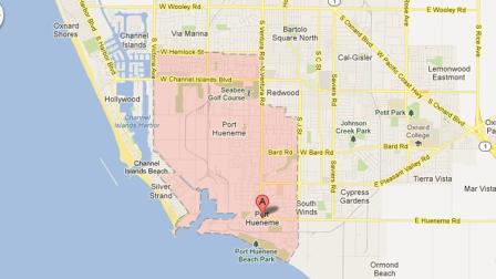 This map shows Port Hueneme in Ventura County.
