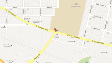 A map indicates the area in the 1300 block of East Thompson Boulevard in Ventura where Gary Ogden, 43, stole a rental truck from a U-Haul business on Friday, Feb. 15, 2013.