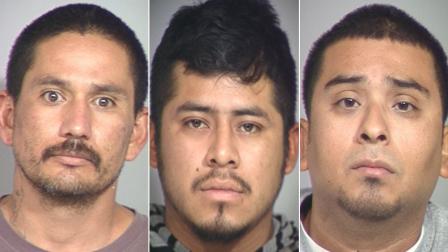Jorge Pucnetapi (left), Alfredo Sanchez (middle) and Jose Figueroa (right) were arrested after Ventura County authorities made a major marijuana bust in the Los Padres National Forest.