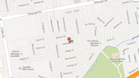 A map indicates the area around the 4000 block of Madison Street in Ventura, Calif., where police suspect Joshua Orrantia jumped across several backyards to avoid arrest on Tuesday, July 30, 2013.