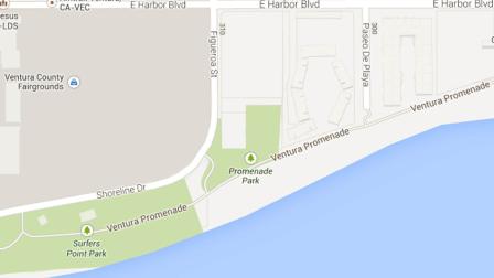 A map indicates the area between Paso De Playa and Surfers point in Ventura, Calif., where police suspect one vagrant punched another in an argument on Tuesday, July 30, 2013.