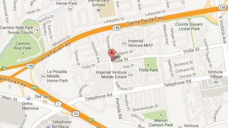 A Google Maps image indicates the location of an assault in the area of Portola Road and Thille Street in Ventura on Saturday, Aug. 10, 2013.