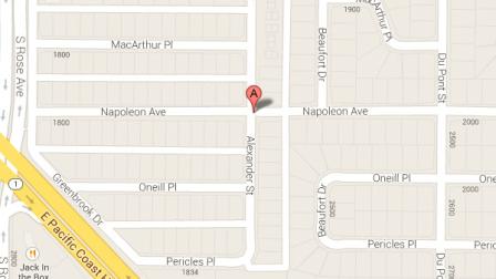 A Google Maps image indicates the location of a homicide in the 1900 block of Napoleon Avenue in Oxnard on Friday, Sept. 6, 2013.