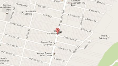 A Google Maps image indicates the location of a deadly shooting at Ramona Street and Ventura Avenue in the city of Ventura on Tuesday, Oct. 22, 2013.