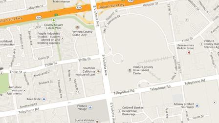 A map indicates the area near Victoria Avenue and Thille Street in Ventura where police responded to a report of a carjacking Sunday, Oct. 27, 2013.
