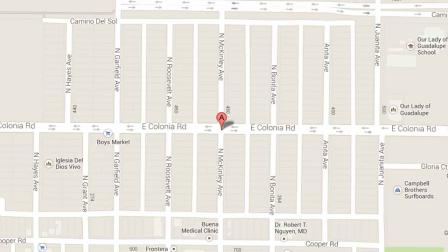 A map indicates the intersection of Colonia Road and McKinley Avenue in Oxnard where police responded to reports of shots fired Thursday, Nov. 14, 2013.