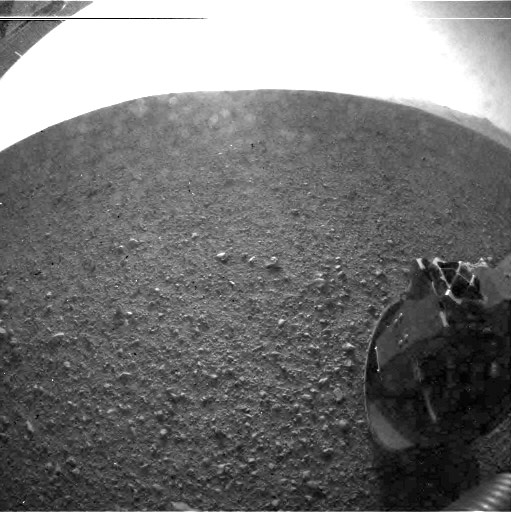 This is one of the first images taken by NASA's Curiosity rover, which landed on Mars the evening of Sunday, Aug. 5, 2012 PT (morning of Monday, Aug. 6, 2012 ET).