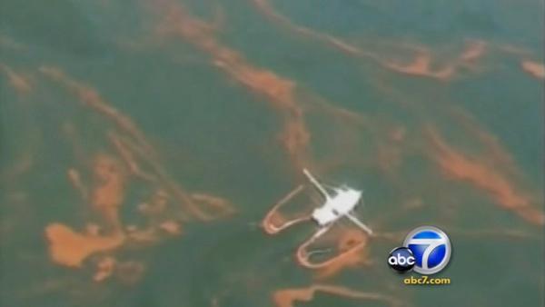 There is a very dark side to this story:  the Gulf oil spill. A majority of the Cajun cuisine - fish, oysters, shrimp - comes from the Gulf of Mexico. Pictured above, the oil-slick waters of the Gulf is seen shortly after the spill's inception in April.