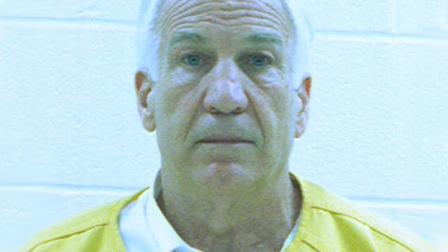 Former Penn State assistant coach Jerry Sandusky, convicted on 45 counts of child sex abuse, is seen in a booking photo on Friday, June 22, 2012.