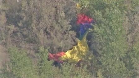 A hot air balloon is seen collapsed in this photo in New Mexico.