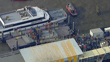 A ferry carrying dozens of people made a hard landing at a dock in lower Manhattan on Wednesday, Jan. 9, 2013.