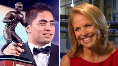 Notre Dame football star Manti Teo (left) and ABC News Katie Couric (right) are seen in this undated split image.
