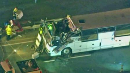 A charter bus smashed into an underpass in Boston on Saturday, Feb. 2, 2013, injuring dozens on board.