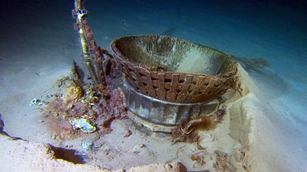 This image provided by Bezos Expeditions shows a thrust chamber of an Apollo F-1 engine on the bottom of the Atlantic Ocean in March 2013.