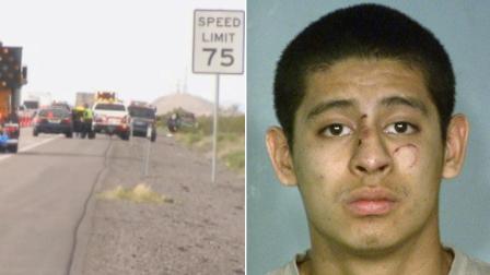 (Left) The scene of a car crash involving a Los Angeles-area family is shown in this photo taken Saturday, March 30, 2013. (Right) Jean Soriano, 18, appears in a booking photo.