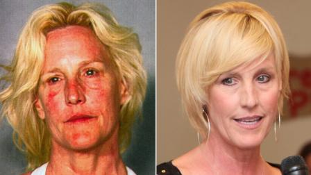 LEFT: This Clark County Dentention Center booking photo shows Erin Brockovich, who was arrested late Friday June 7,2013 on suspicion of boating while intoxicated at Lake Mead. RIGHT: Brockovich speaks at an event at The Little Seed in 2009.