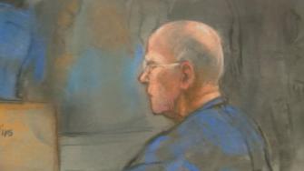 This courtroom sketch show James Whitey Bulger during his racketeering trial in U.S. District Court in Boston.