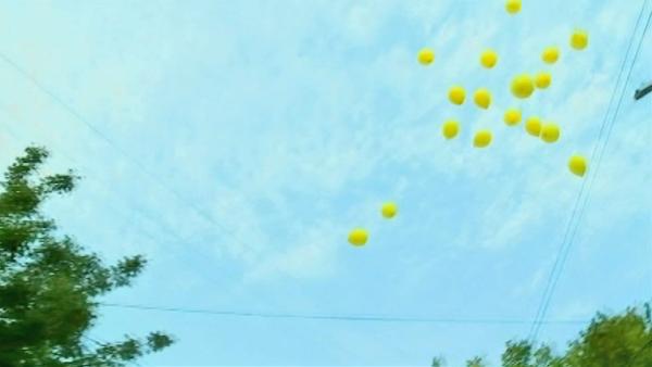Balloons are released before Ariel Castro's house is torn down Wednesday, Aug. 7, 2013.