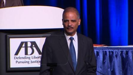 U.S. Attorney General Eric Holder speaks at an American Bar Association meeting in San Francisco on Monday, Aug. 12, 2013.