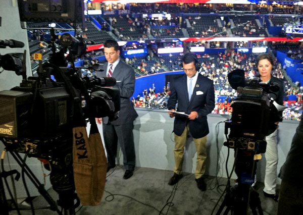 ABC7 Eyewitness News Anchor David Ono (center)...