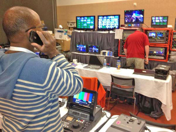 ABC7's Carlos Granda shared this photo of KABC photographer E. Don Smith behind the scenes at ABC News in Boston, Mass. on Tuesday, Nov. 6, 2012.