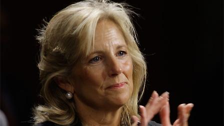 Jill Biden, wife of Democratic vice presidential candidate Sen. Joe Biden, D-Del., applauds as her husband is introduced at the Pennsylvania delegation breakfast Thursday, Aug. 28, 2008 in Denver.