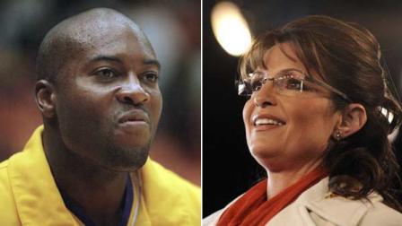(Left) L.A. Lakers forward Glen Rice watches teammates before a game against the Portland Trail Blazers in Inglewood, California, Wednesday, May 5, 1999. (Right) Sarah Palin appears in an undated photo posted on her Facebook page on Sept. 4, 2009.