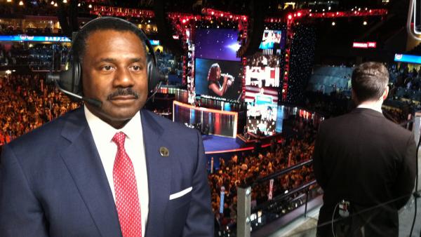 ABC7 Eyewitness News Anchor Marc Brown is seen reporting from Charlotte, N.C., for the Democratic National Convention on Tuesday, Sept. 4, 2012.